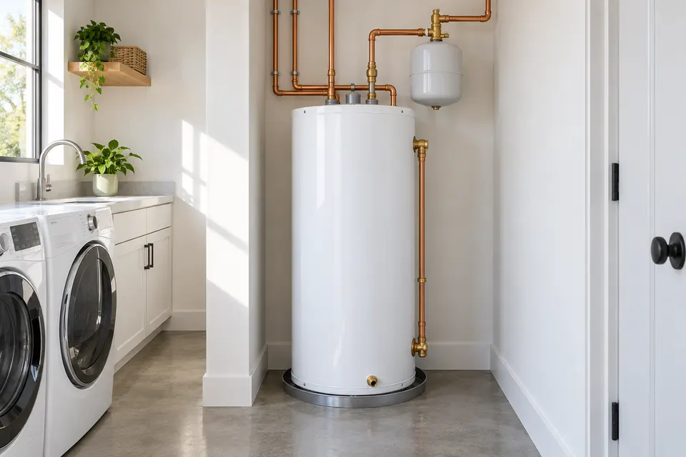 Generated illustration of a water heater installation plan in Sacramento.