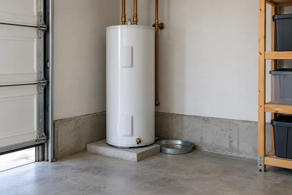 Generated illustration of a residential water heater in Sacramento.